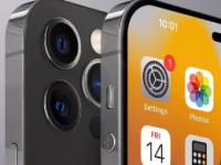 金色的iPhone14Pro没有刘海屏幕上只有一个椭圆形的切口
