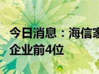 今日消息：海信家电位居中国轻工业科技百强企业前4位